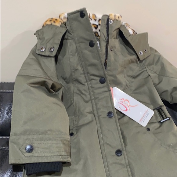 New Urban Republic Girls Olive & soft Leopard coat - Picture 4 of 10